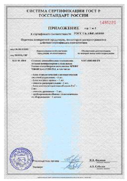 Приложение к сертификату соответствия АГНКС